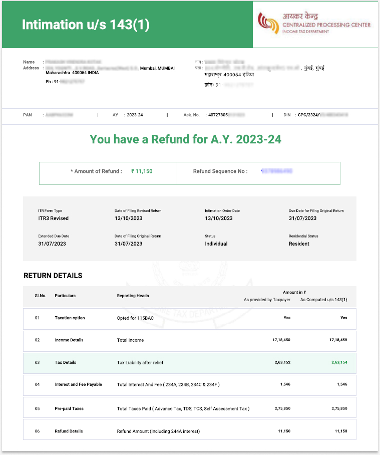 Ntimation Under Section 143(1) Of Income Tax Act – ITR Intimation Password